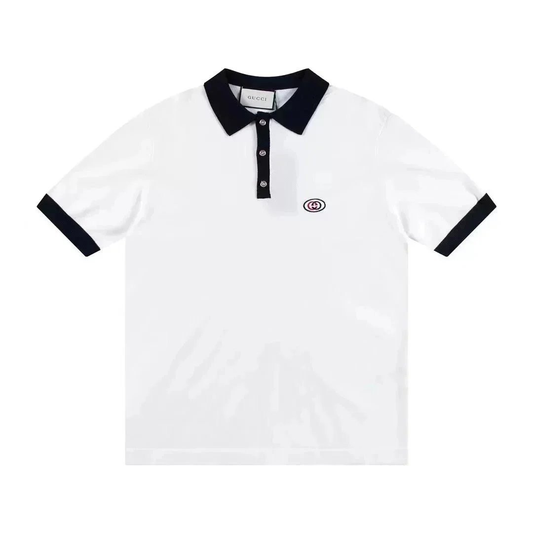 Gucci GG Logo White and Navy Polo Shirt - 1