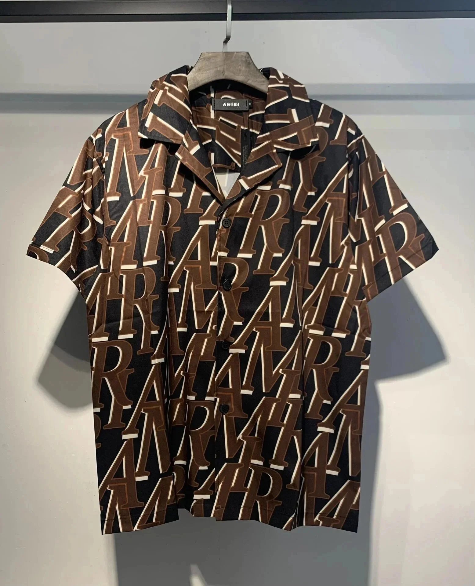 Amiri Logo Print Short-Sleeve Shirt Black Brown - 1