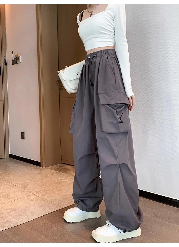 Design Wide-Leg Cargo Pants Black Casual Pants - 29