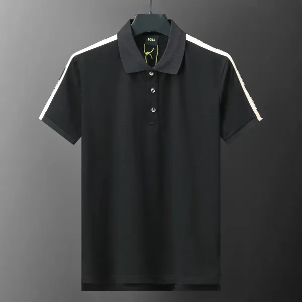 Hugo Boss Polo-Shirt Black with White Stripe Trim - 1