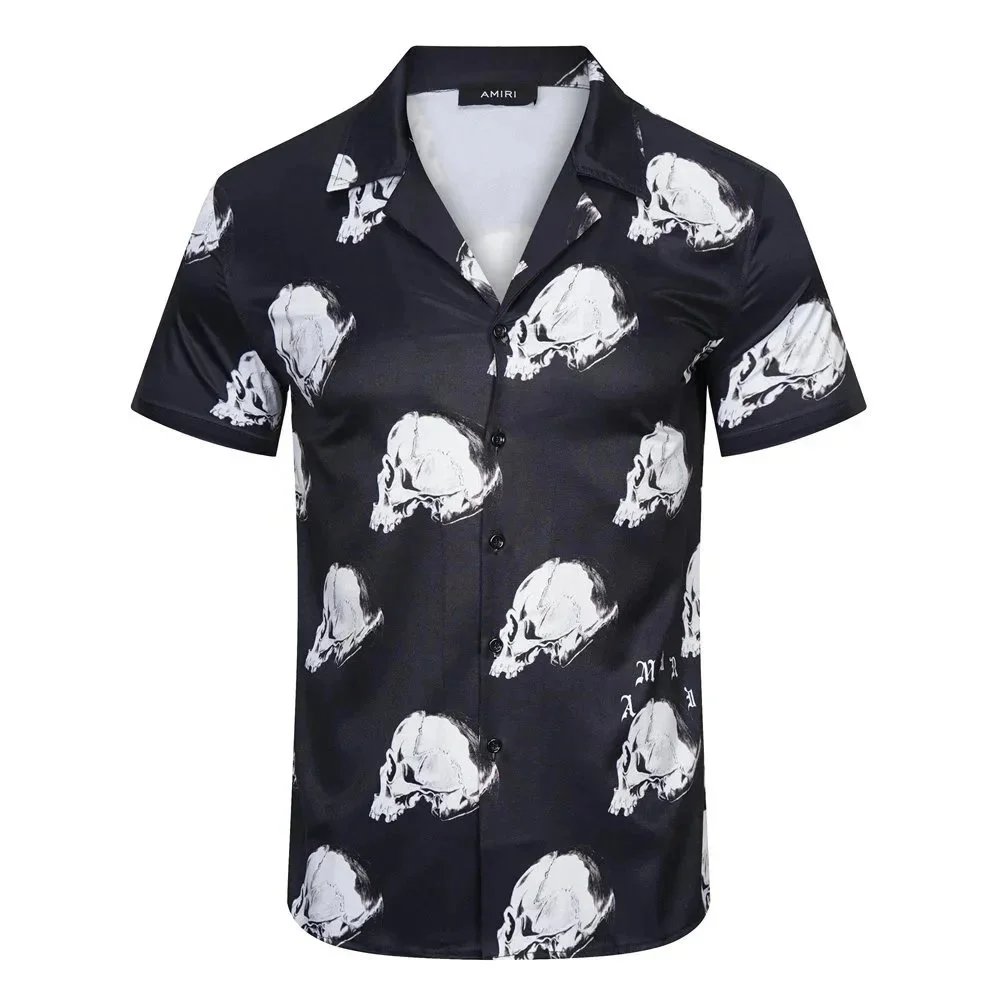 Amiri Skull Print Short-Sleeve Button-Up Shirt Black - 1