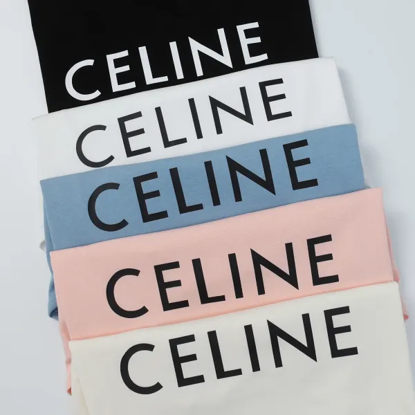 Celine Logo Print Light Blue T-Shirt - 4