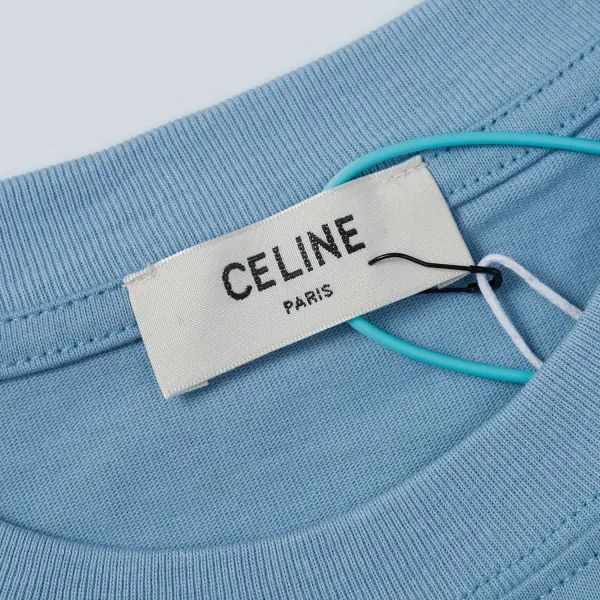 Celine Logo Print Light Blue T-Shirt - 16