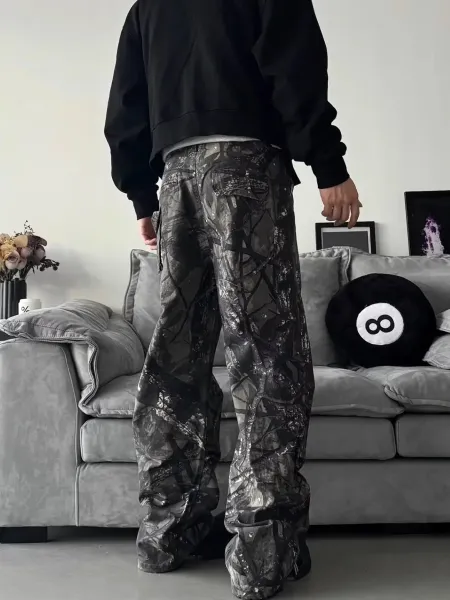 Design Camo Cargo Pants with Checkerboard Patches Gray Multicolor Pants - 6