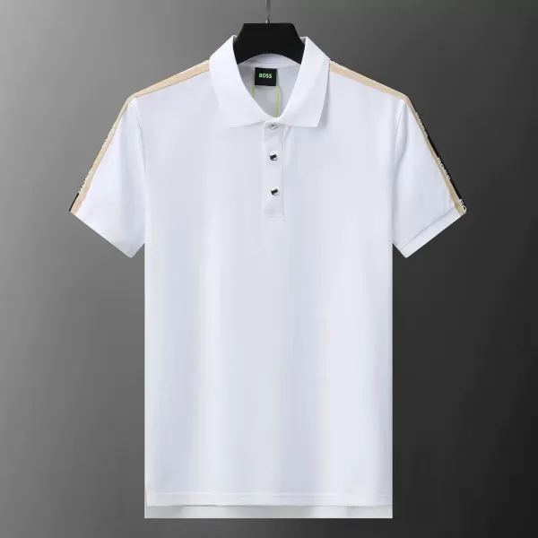 Hugo Boss Polo Shirt White with Beige Tape Trim Polo-Shirt - 1