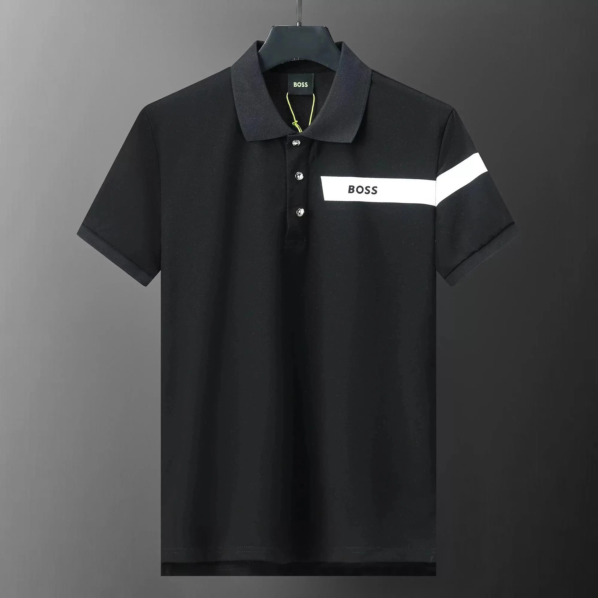 BOSS Logo Stripe Black Polo Shirt - 1