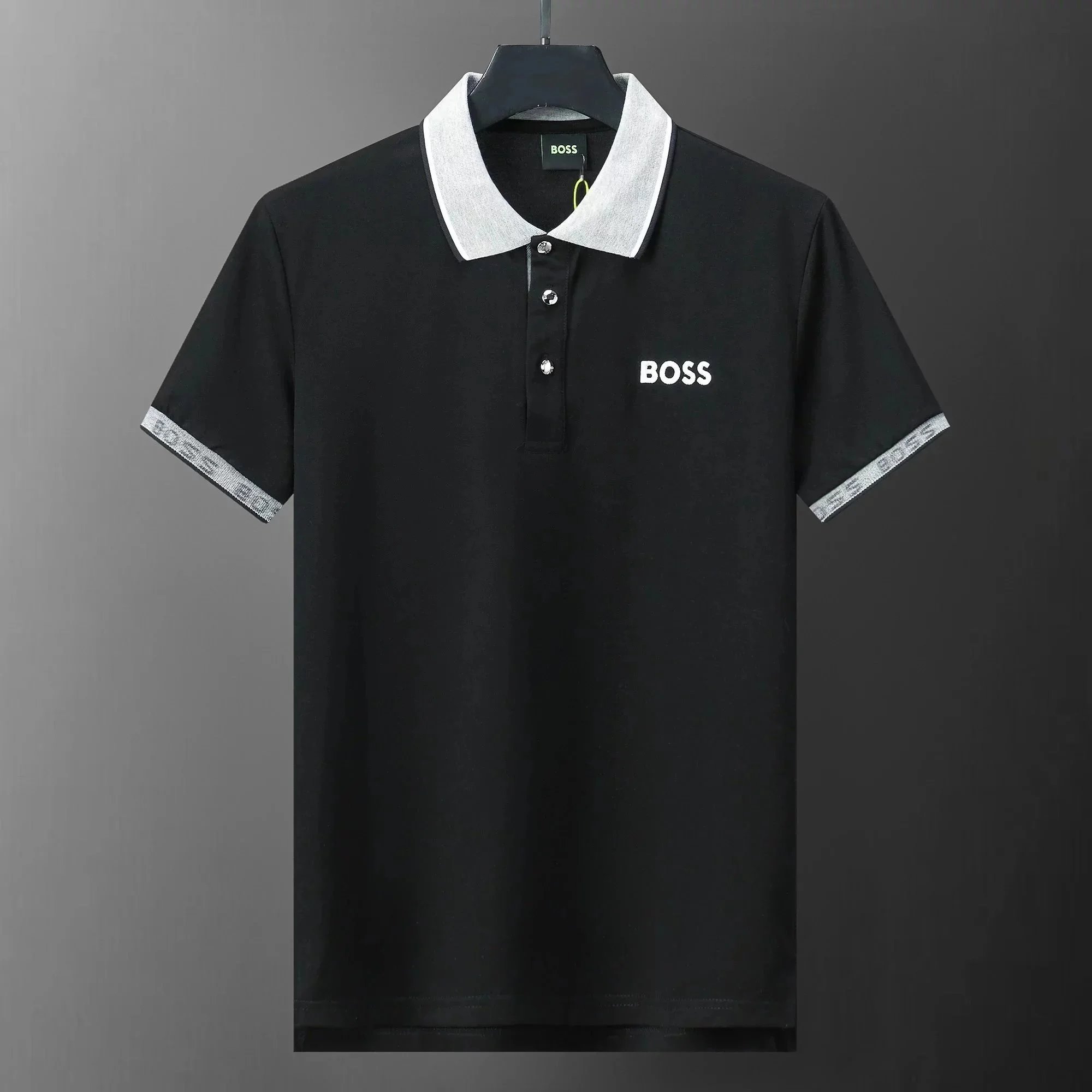 Hugo Boss Logo Polo Shirt Black with Contrast Collar - 1