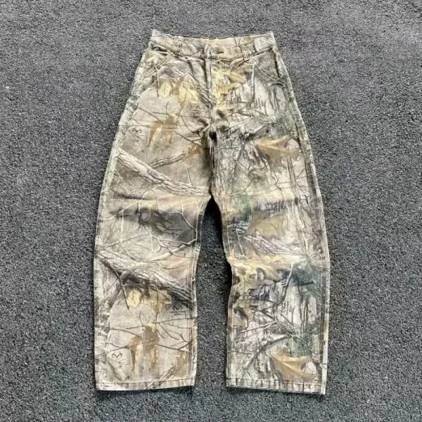 Design Camo Cargo Pants with Checkerboard Patches Gray Multicolor Pants - 3