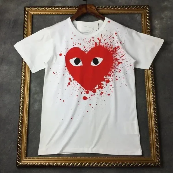Play Comme des Garçons Heart Eyes Splatter Print White T-Shirt - 1