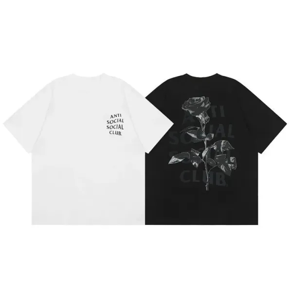 Anti Social Social Club Rose Print T-Shirt Black and White - 1
