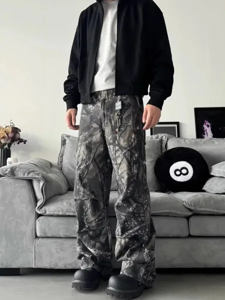 Design Camo Cargo Pants with Checkerboard Patches Gray Multicolor Pants - 7