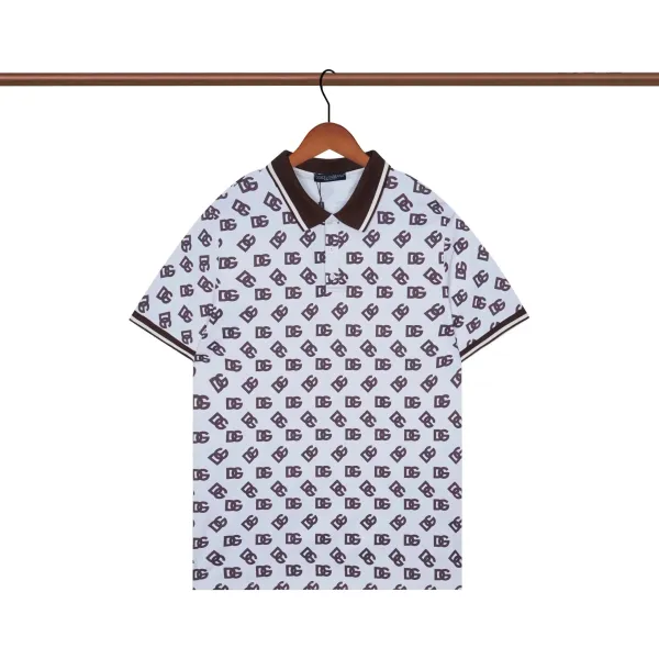 Dolce & Gabbana DG Monogram Print Polo Shirt White Brown - 1