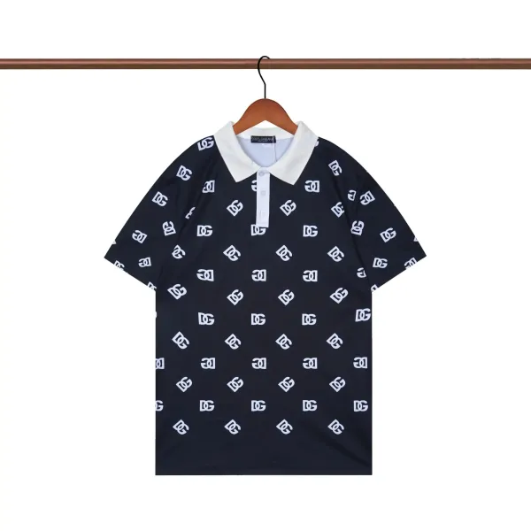 Dolce & Gabbana DG Monogram Print Navy Polo Shirt - 1