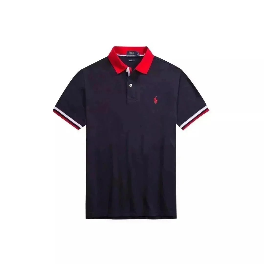 Ralph Lauren Classic Fit Polo Shirt Navy with Red Collar and Cuffs - 1