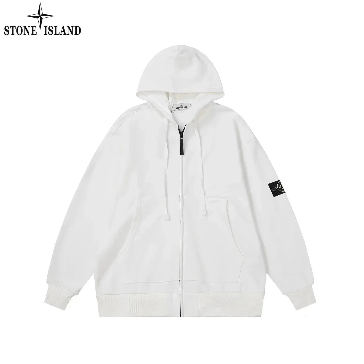 Stone Island Zip-Up Hoodie White Hoodies