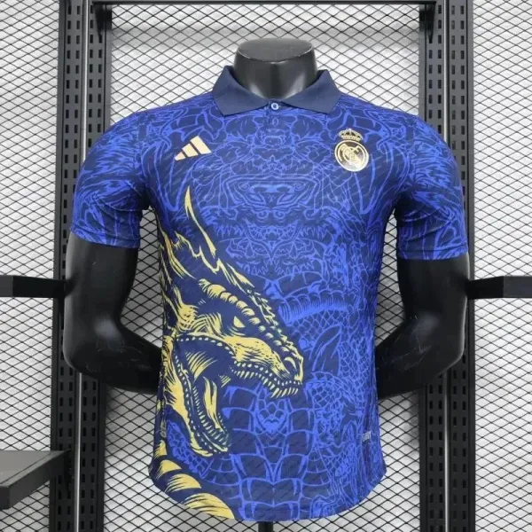 Adidas x Real Madrid Dragon Print Polo Shirt Blue - 1