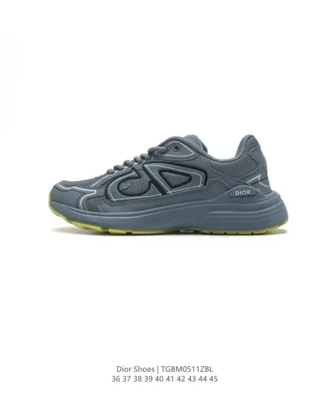 Dior B23 Low Gray with Lime Green Sole Sneakers - 1