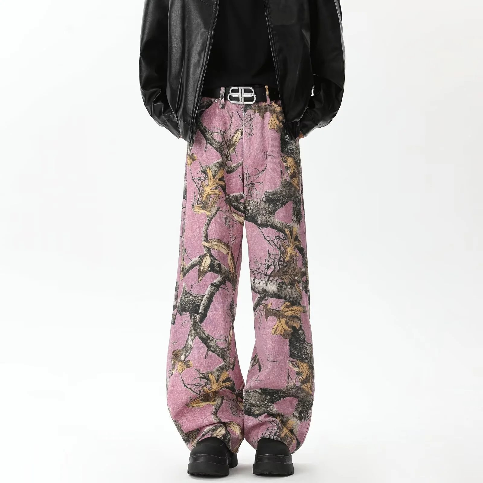 Balenciaga Camo Print Wide-Leg Pants Pink