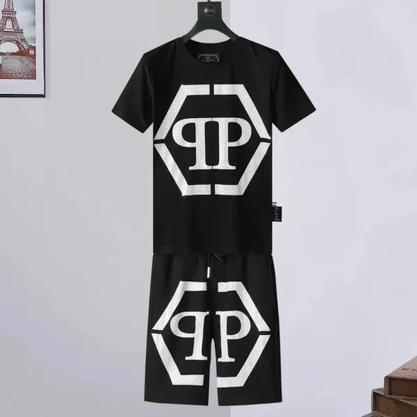 Philipp Plein PP Hexagon Logo Black T-Shirt and Shorts Set - 1