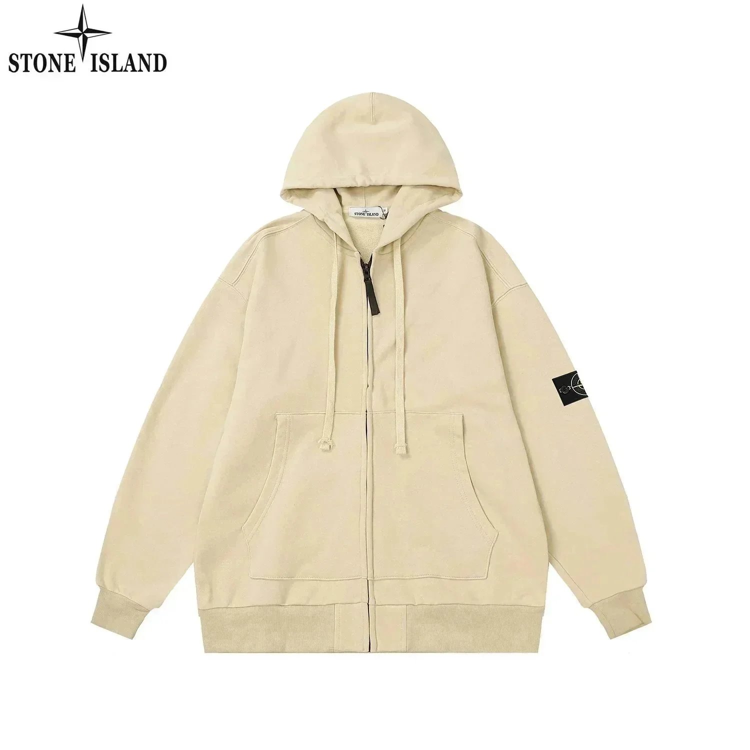 Stone Island Zip-Up Hoodie Beige Hoodies