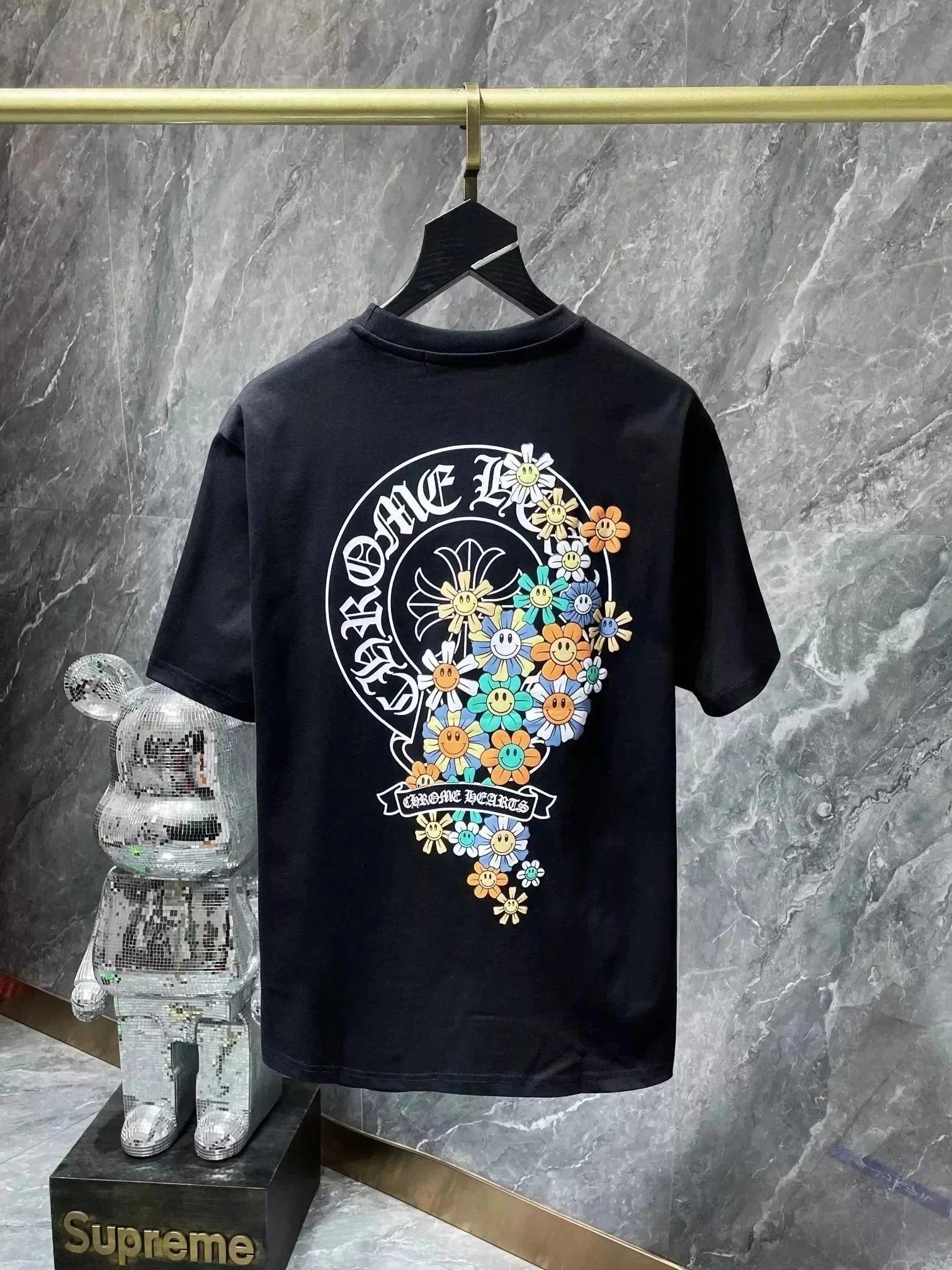 Chrome Hearts Smiley Floral Print Black T-Shirt - 1