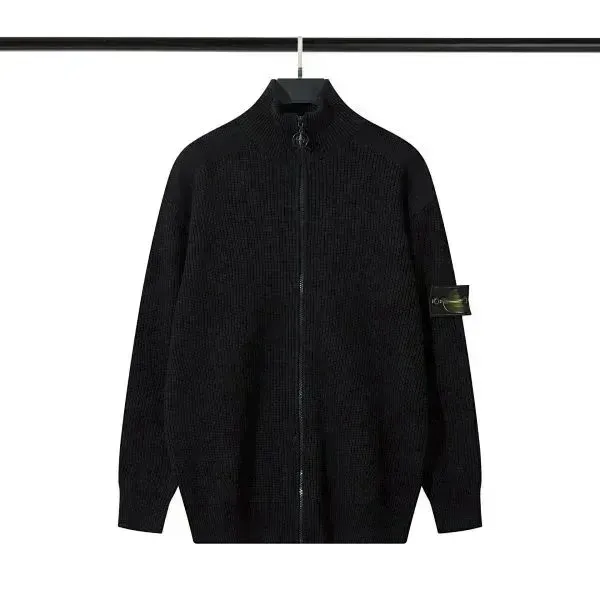 Stone Island Ribbed Zip-Up Cardigan Black - 1