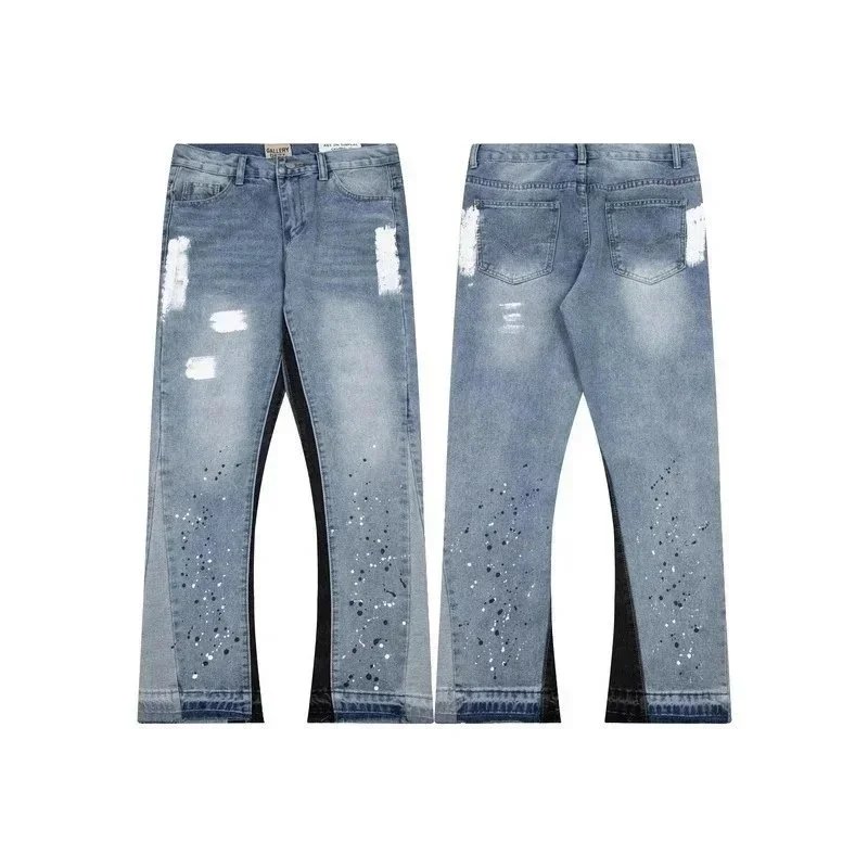 Gallery Dept. Distressed Paint-Splatter Flare Jeans Blue