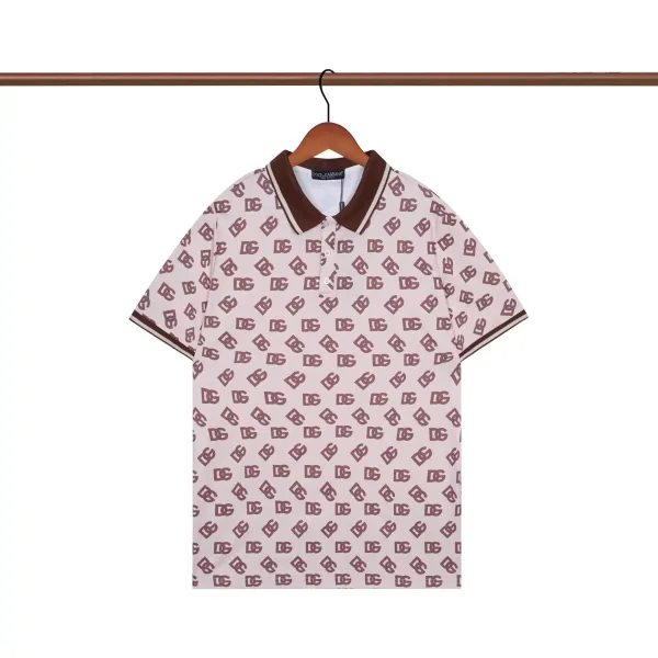 Dolce & Gabbana DG Monogram Print Polo Shirt in Beige and Brown - 1