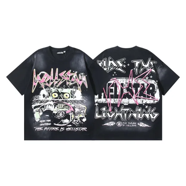 Hellstar Ride The Lightning Black Oversized Graphic T-Shirt - 1