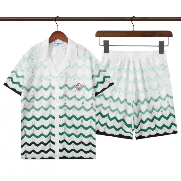 Casablanca Wave Pattern Knit Shirt and Shorts Set White Green Multicolor - 1