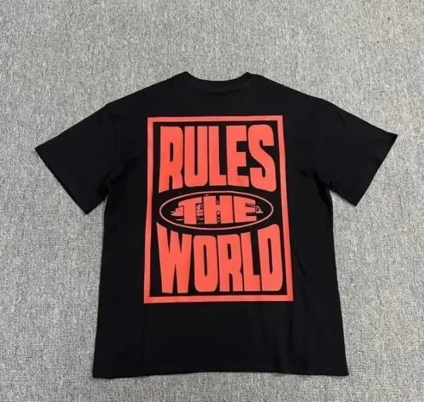 Corteiz Rules The World Orange Print Black T-Shirt - 1