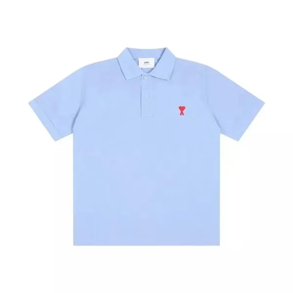 AMI Paris Heart Logo Polo Shirt Light Blue - 1