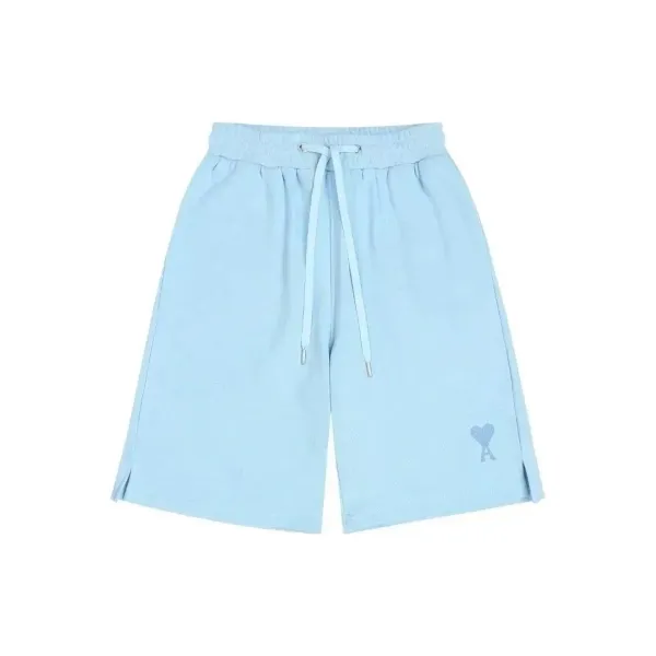 AMI Paris Heart Logo Terry Shorts Light Blue - 1