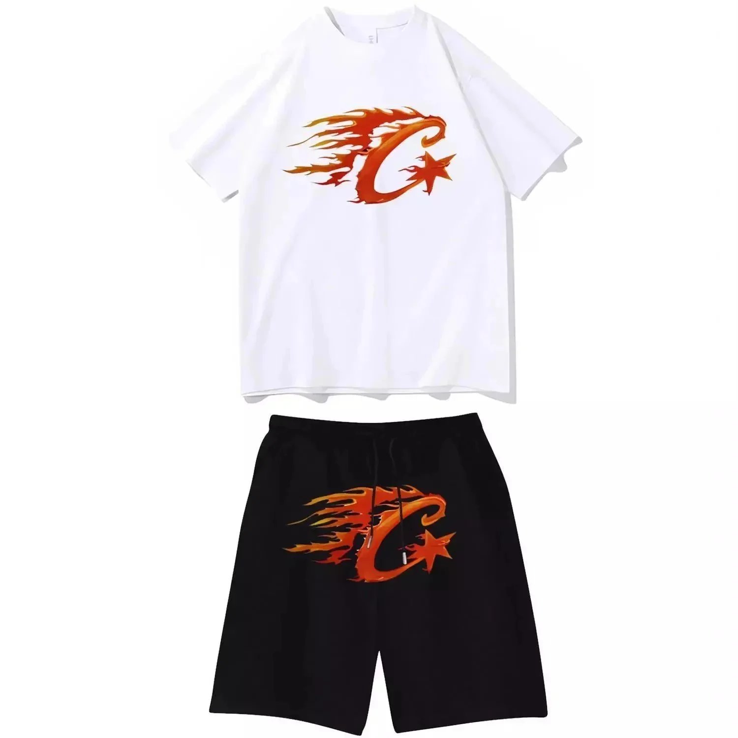 Off-White x Unknown Collaboration Crumpled Foil Oval Print T-Shirt and Shorts Set White/Black - 7