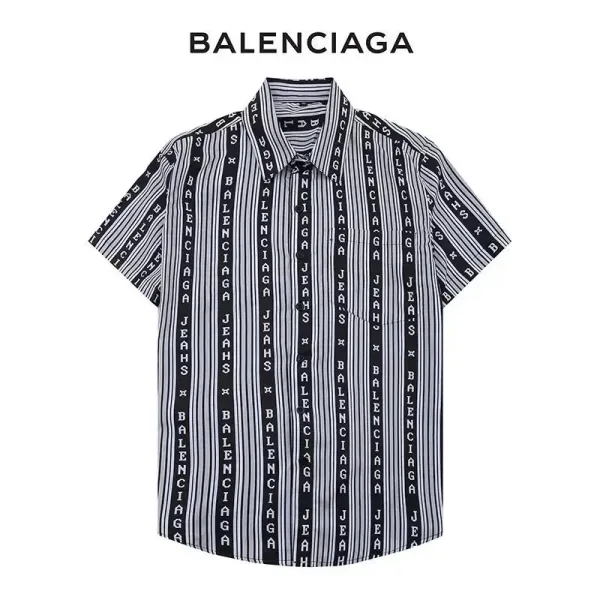 Balenciaga Logo Stripe Short-Sleeve Shirt Black and White - 1