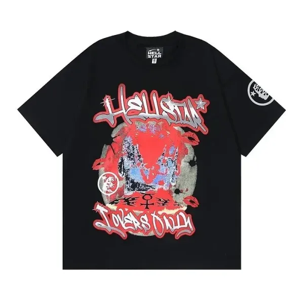 Hell Star Lovers Only Graphic Print Black T-Shirt - 1