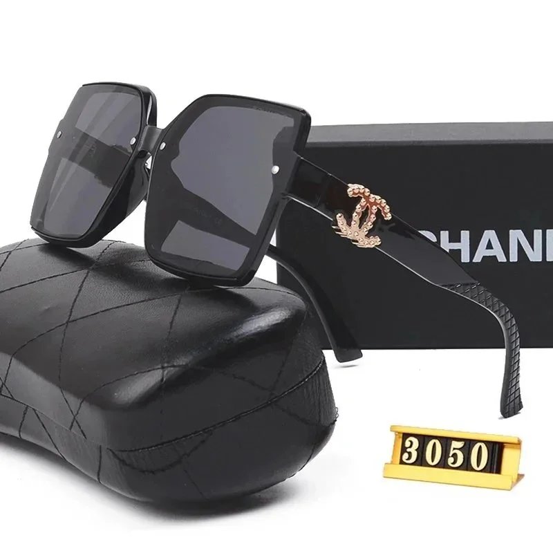 Chanel-Inspired Oversized Square Sunglasses Black Frame Gray Lens - 2
