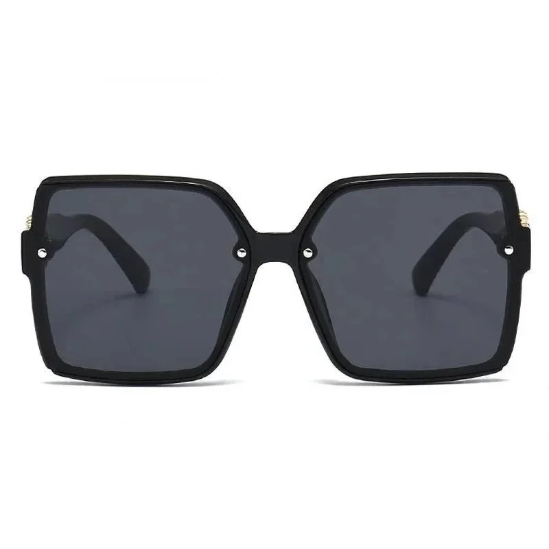 Chanel-Inspired Oversized Square Sunglasses Black Frame Gray Lens - 4