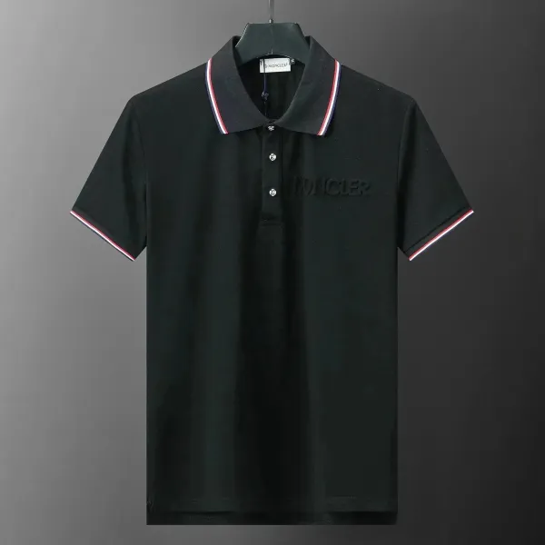 Moncler Logo Embroidered Navy Polo Shirt with Red Trim - 9