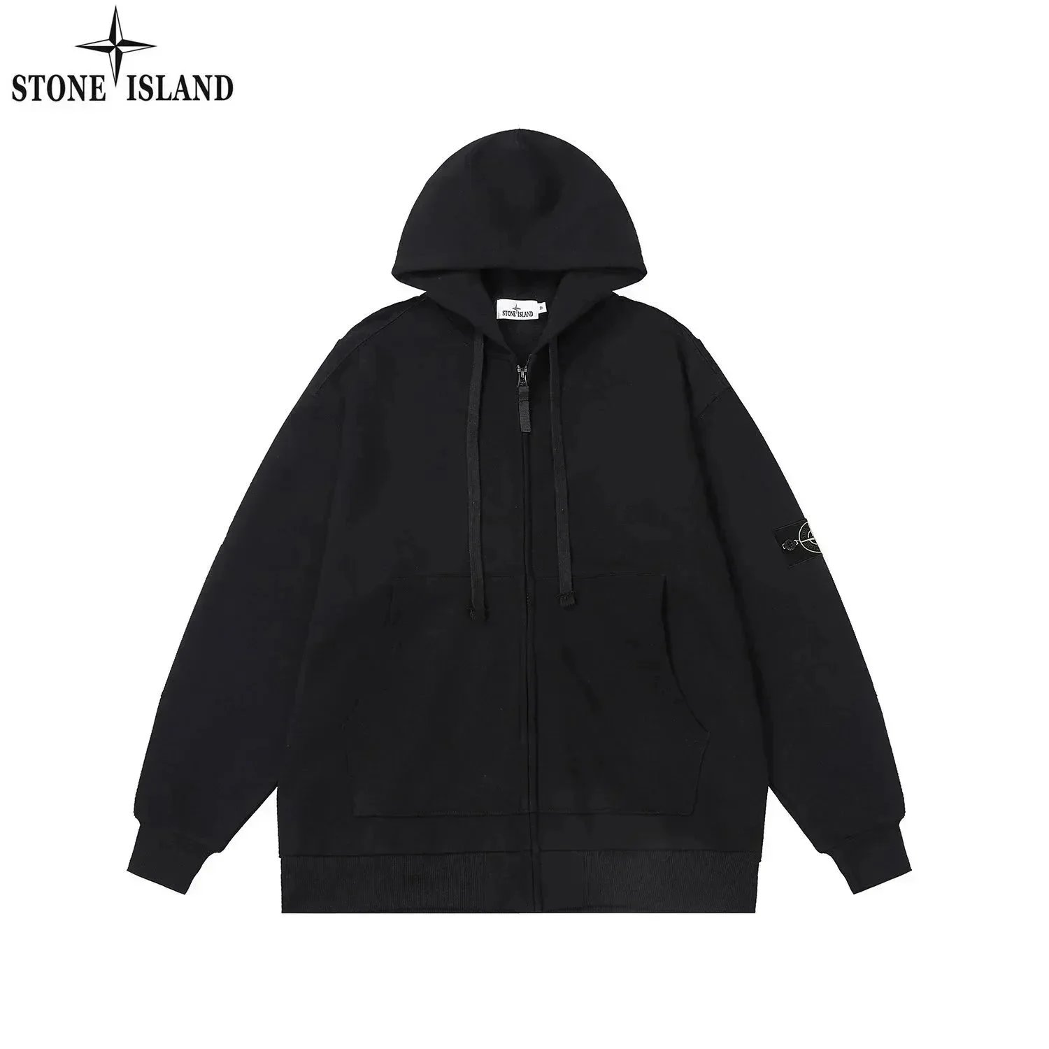 Stone Island Zip-Up Hoodie Black Hoodies