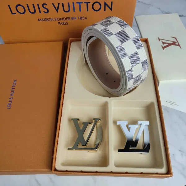 Louis Vuitton Damier Azur Reversible Belt with Dual LV Buckles White/Beige Leather Belt - 1