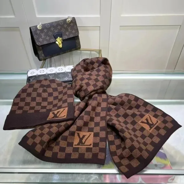 Louis Vuitton Damier Ebène Knit Scarf and Beanie Set with Monogram Bag - 1
