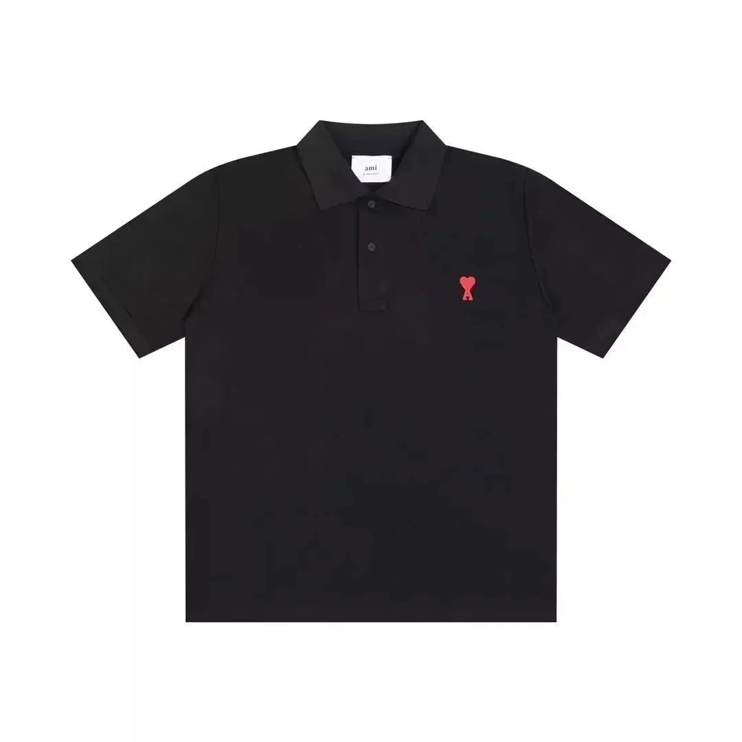 AMI Paris Heart Logo Black Polo Shirt - 1