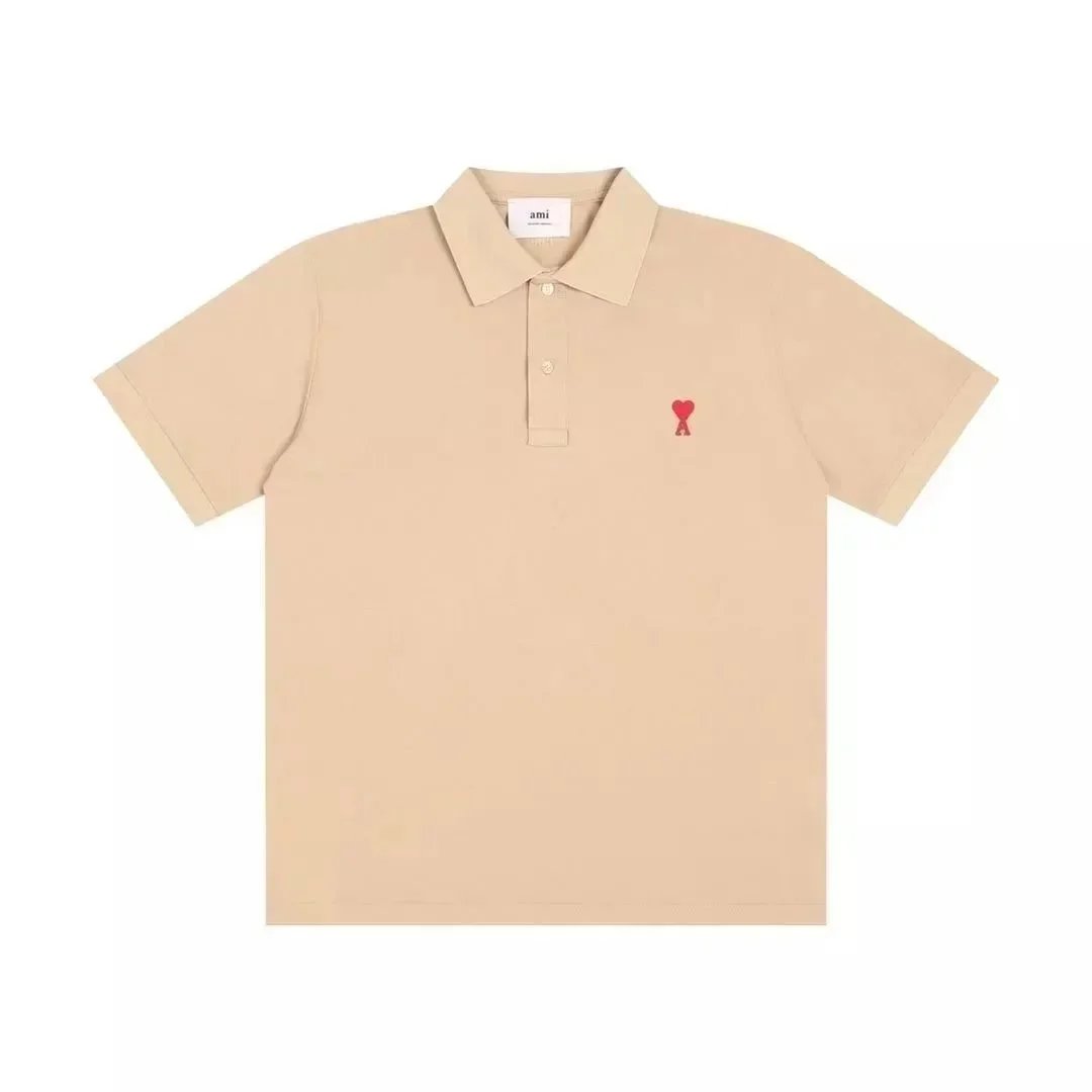 AMI Paris Classic Polo Shirt Beige with Red Heart Logo Polo-Shirt - 1