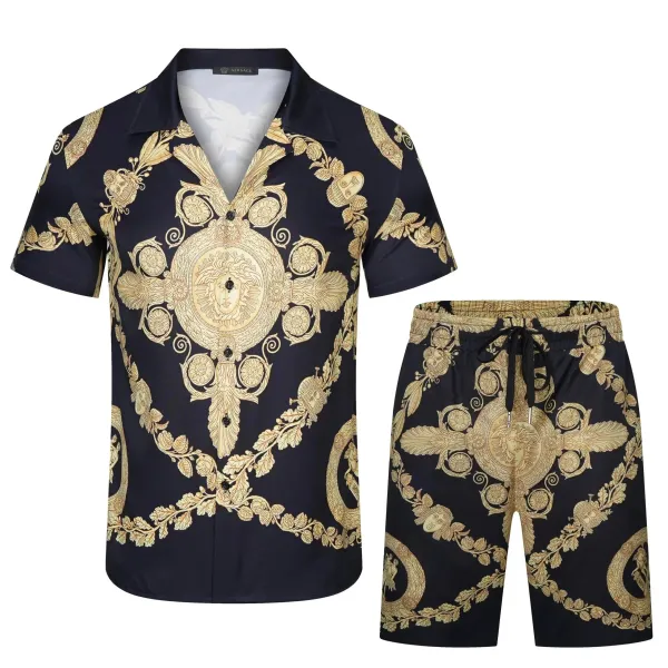 Versace Medusa Baroque Print Navy Blue Shirt and Shorts Set - 1