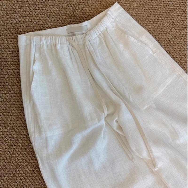 Linen Wide-Leg Trousers White Casual Pants