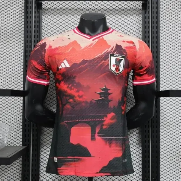 Adidas Japan National Team 2024 Away Jersey Red Mountain Print Sports T-Shirt - 1