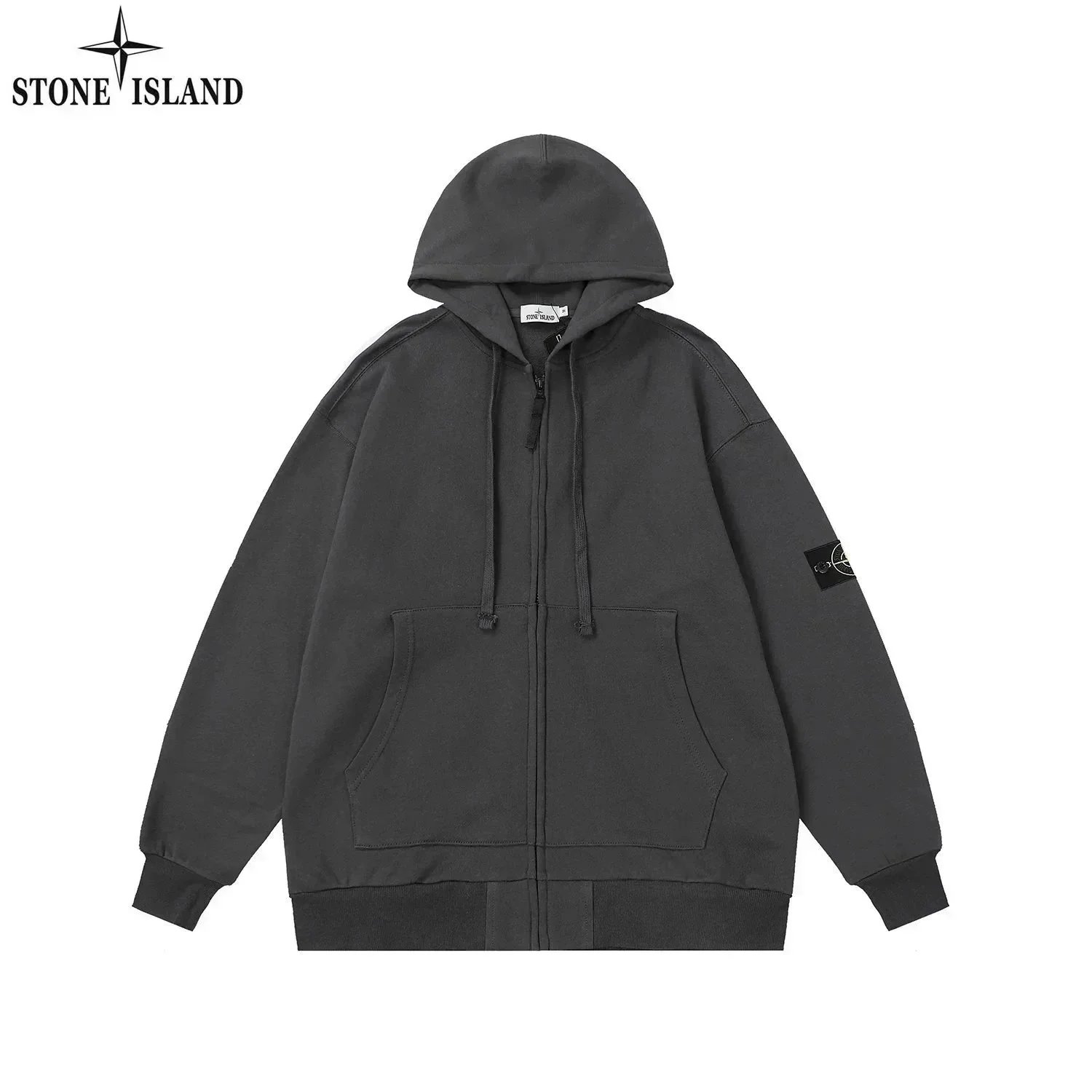 Stone Island Zip-Up Hoodie Dark Gray Hoodies