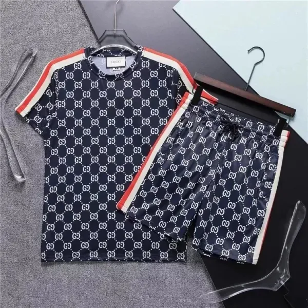 Gucci GG Monogram Print Set Navy Red-White Trim T-Shirt and Shorts - 1