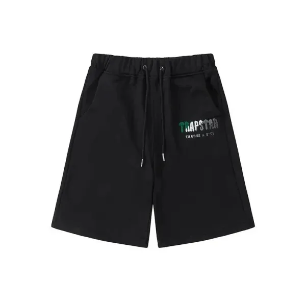Trapstar Logo Embroidered Black Sweat Shorts - 1